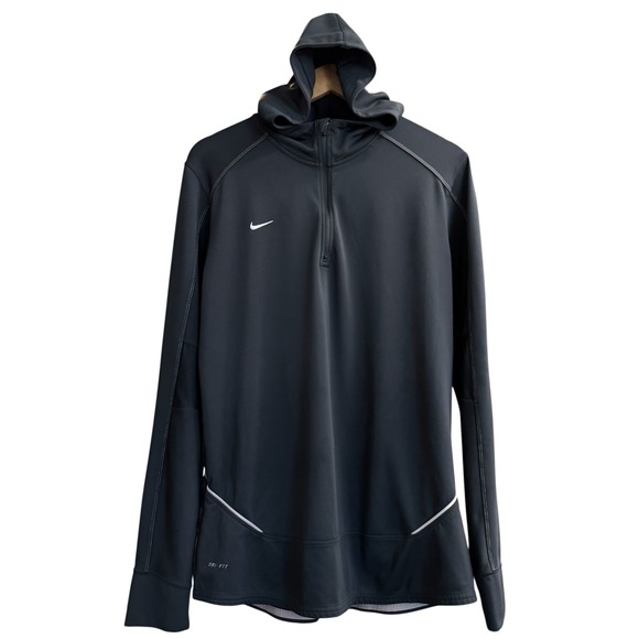 Nike Dri-Fit Black Gray Quarter Zip Pullover Running Workout Hoodie Sz L #100 - Picture 1 of 8